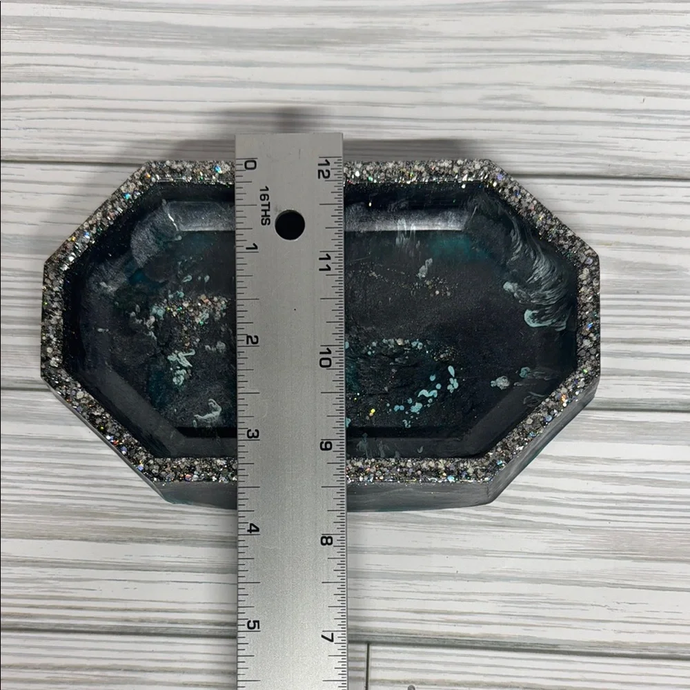 Silver and Blue Vanity Tray with Organic Shape